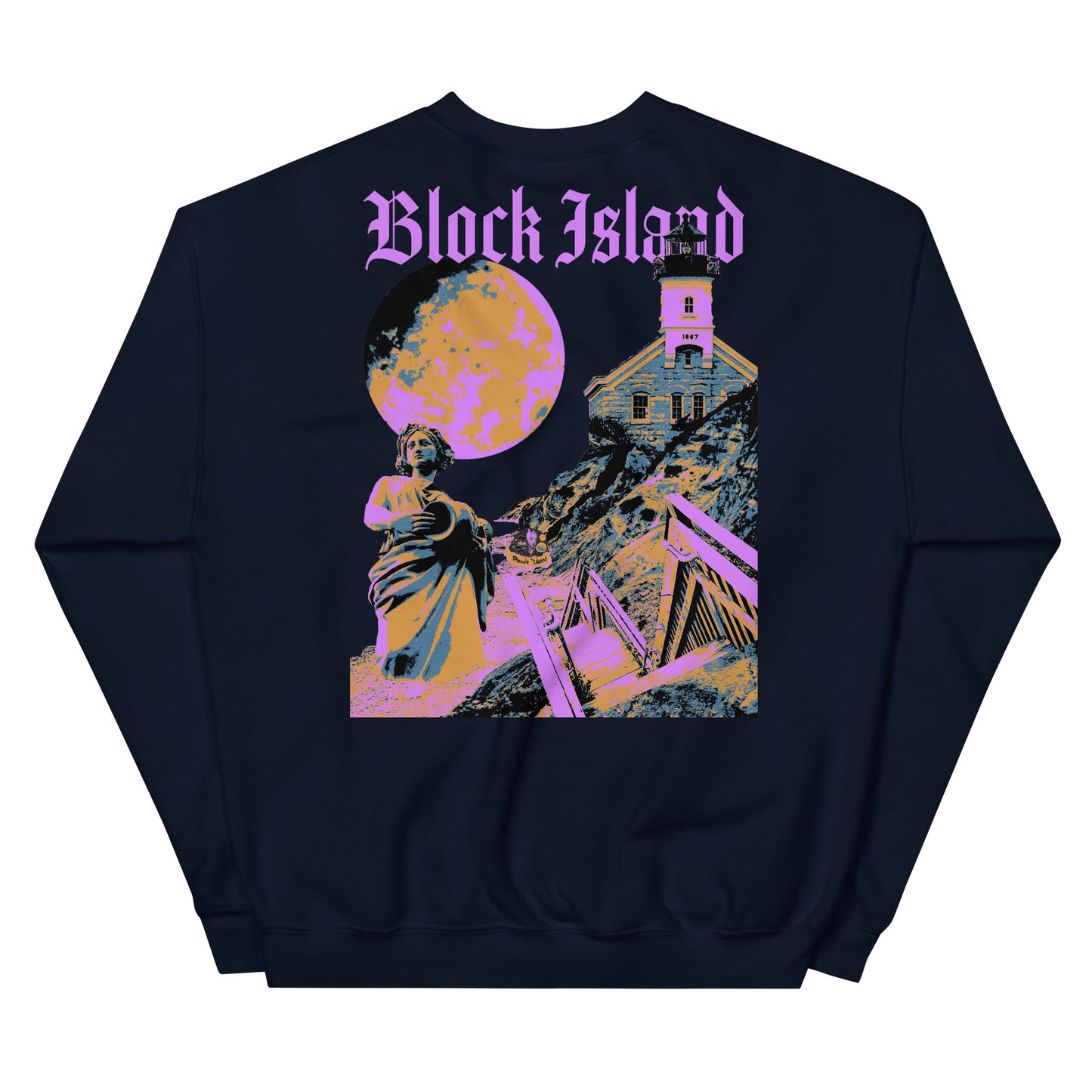 Moon Over Block Island Crew Neck Unisex Sweatshirt